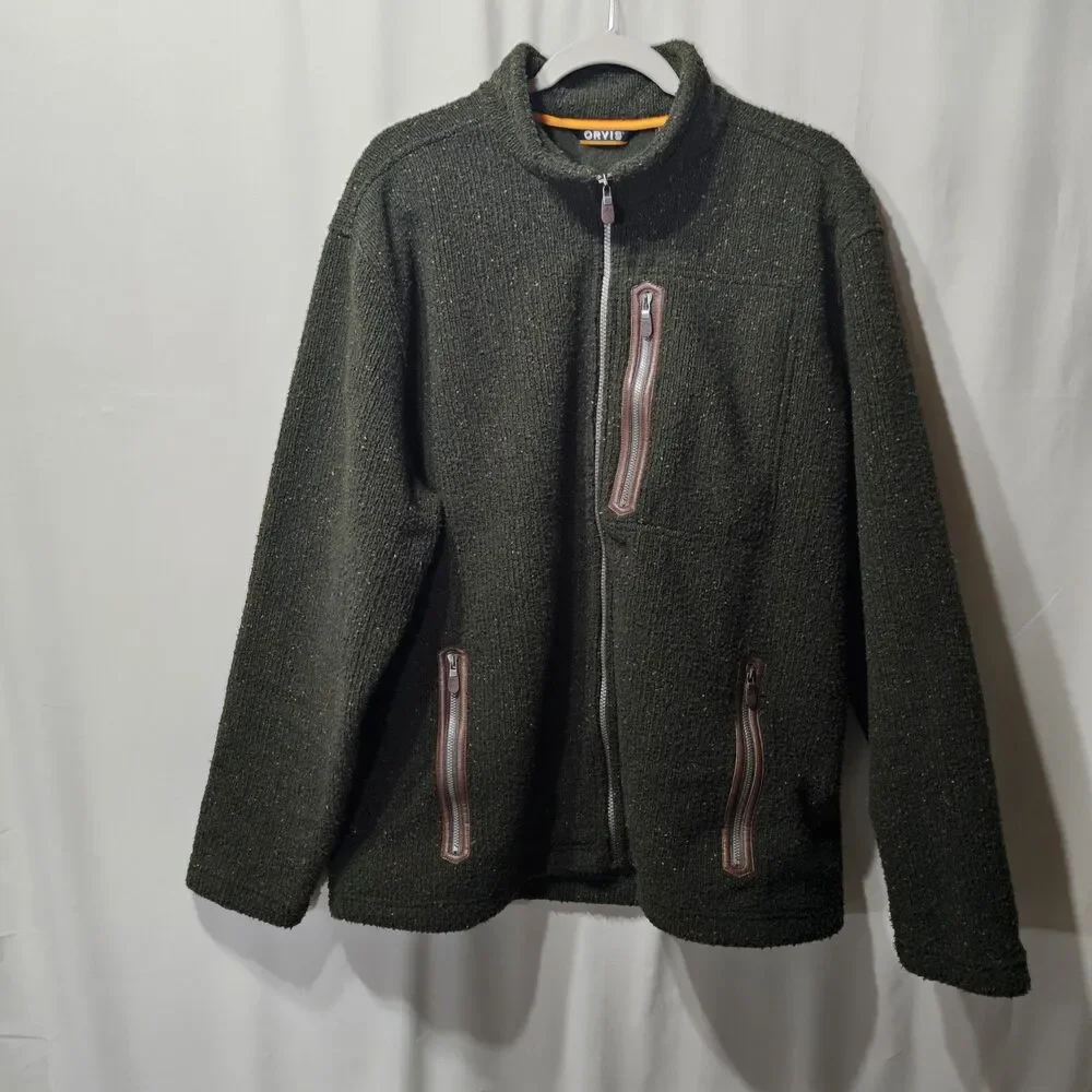 Orvis Bristol Men’s Heathered Green Full Zip Sweater Fleece Size Xl NWOT